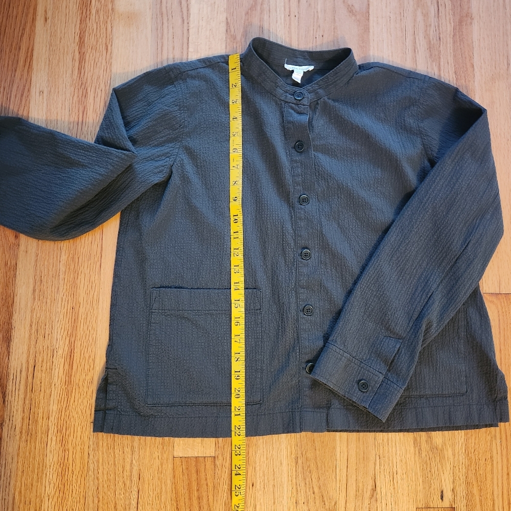 Eileen Fisher Organic Cotton Pucker Mandarin Collar Jacket in Seaweed XS/P - Picture 9 of 11